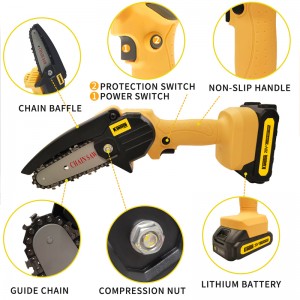 4-inch Battery Powered Mini Electric Chainsaw Portable Handheld for Courtyard, Tree Branches and Garden